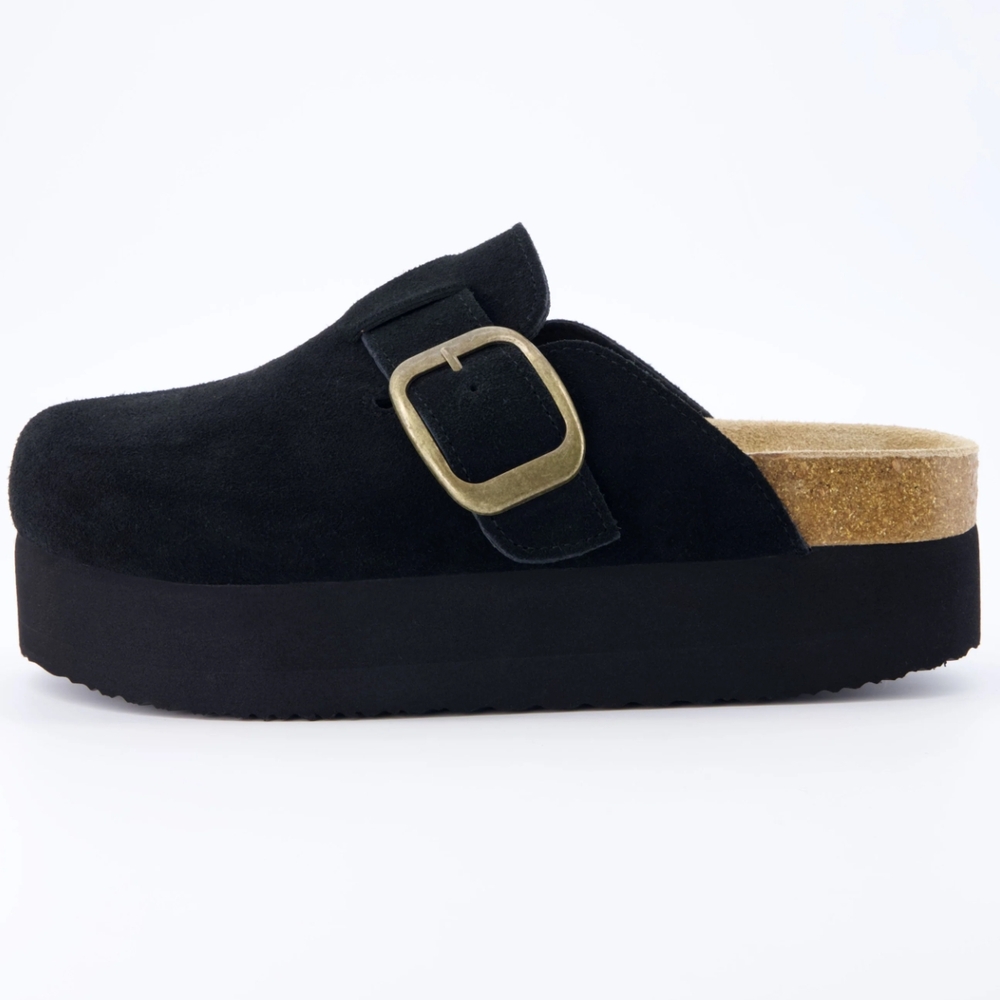 Elegant Black Suede Platform Mules